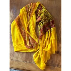 Saffron Yellow Floral Paisley Border Scarf Lightweight Oversized Shawl 40x90